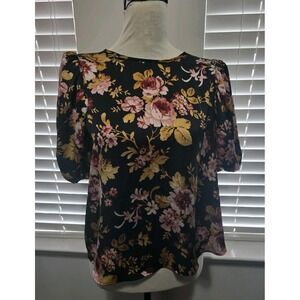 NWOT Express  Open Back Blouse with Black Floral Design Large